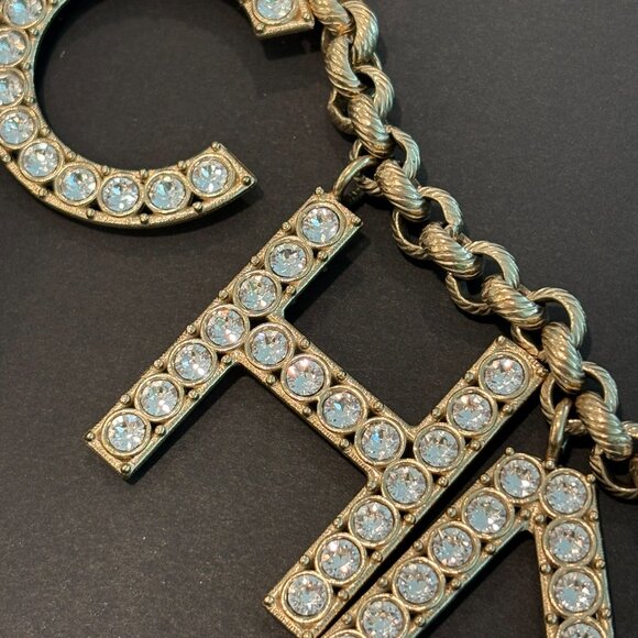 Vintage Lagerfeld Chanel Crystal Logo Chain Belt Necklace Bag Jewelry main image 13